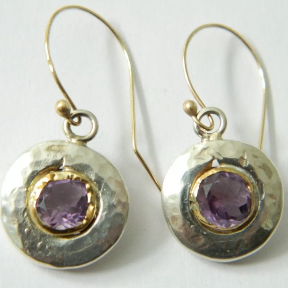 22k Yellow Gold Amethyst Hand made Earrings